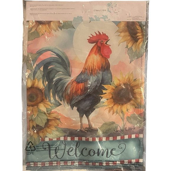 Garden Flag Welcome Rooster Sunflowers Colorful 2 Sided 3D Meadow Creek - Picture 2 of 3